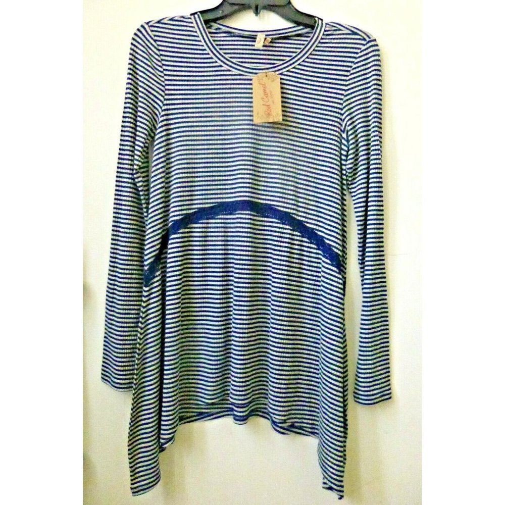 RED CAMEL Women Top Size S Long Sleeve Blue Striped T-Shirt Round Neck Tunic
